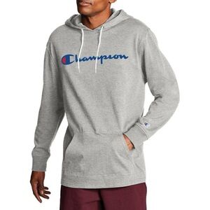 Champion Mens Middleweight T-Shirt Hoodie, Oxford Gray, Size L